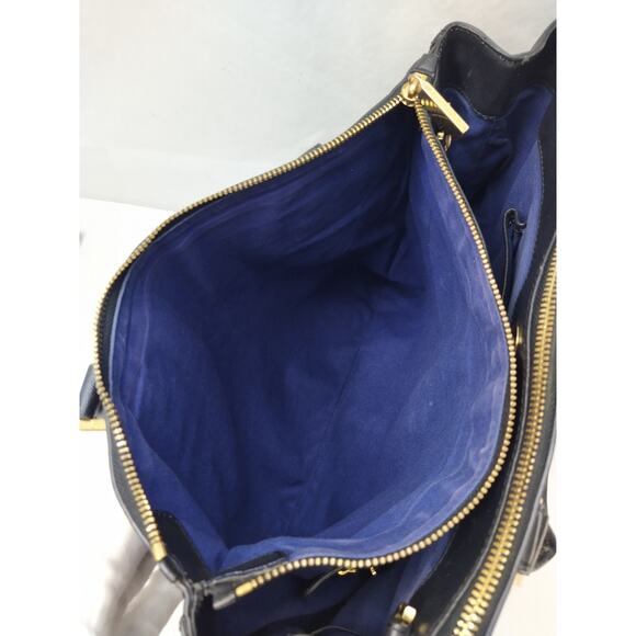 Tory Burch Black Leather Carryall Zipper Double Handles Satchel Bag - Picture 10 of 16